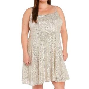 Morgan & Co Silver‎ Sequin Fit Flare Party Dress Plus Size 14W